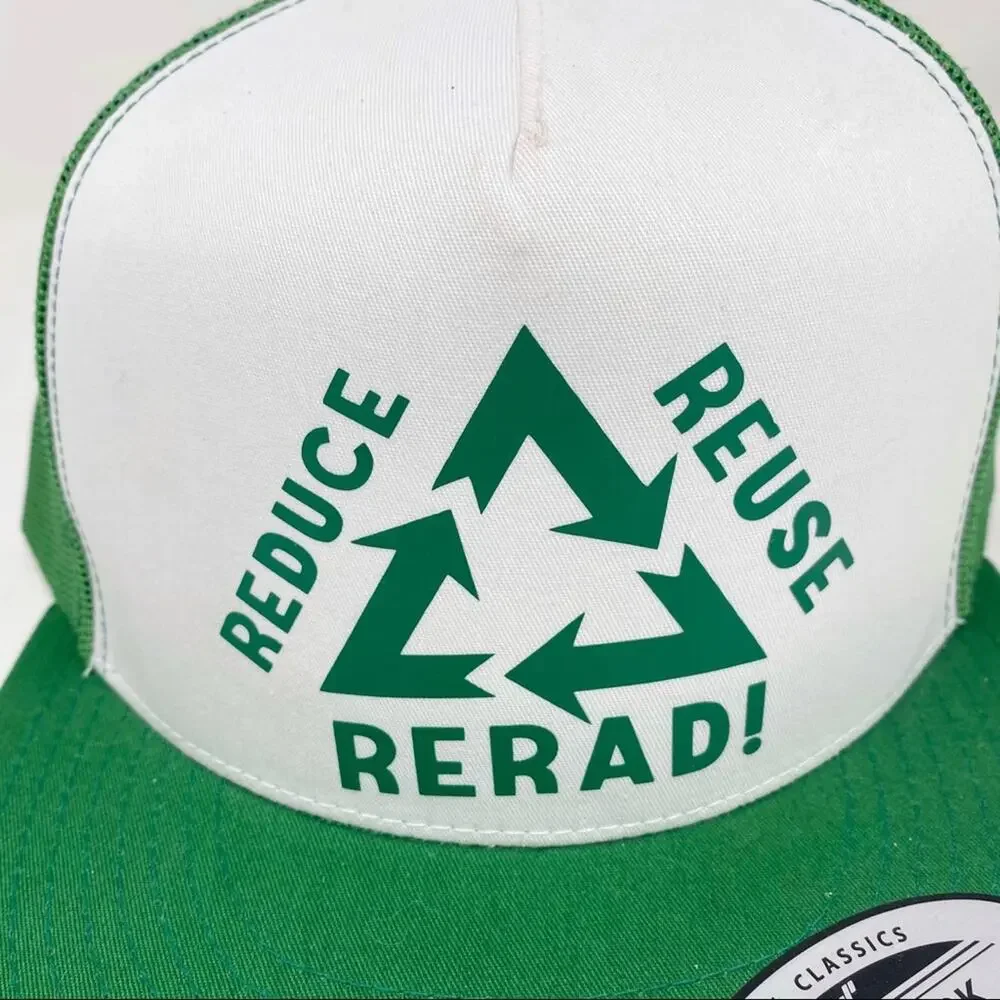 Reduce Reuse Rerad green & white novelty trucker snap back hat‎ one size NWOT